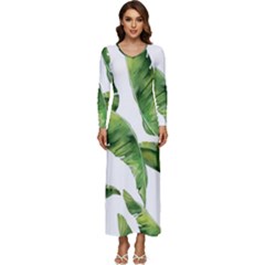 Sheets Tropical Plant Palm Summer Exotic Long Sleeve Velour Longline Maxi Dress