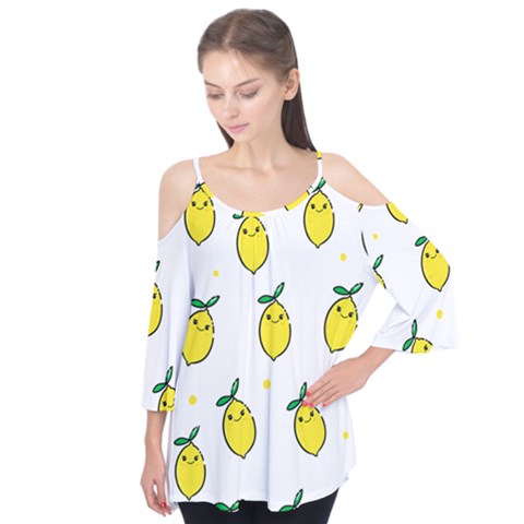 Pattern Lemon Texture Flutter Sleeve Tee  by artworkshop