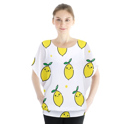 Pattern Lemon Texture Batwing Chiffon Blouse by artworkshop