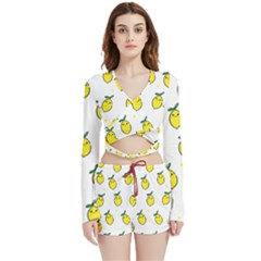 Pattern Lemon Texture Velvet Wrap Crop Top And Shorts Set by artworkshop