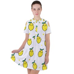 Pattern Lemon Texture Short Sleeve Shoulder Cut Out Dress  by artworkshop