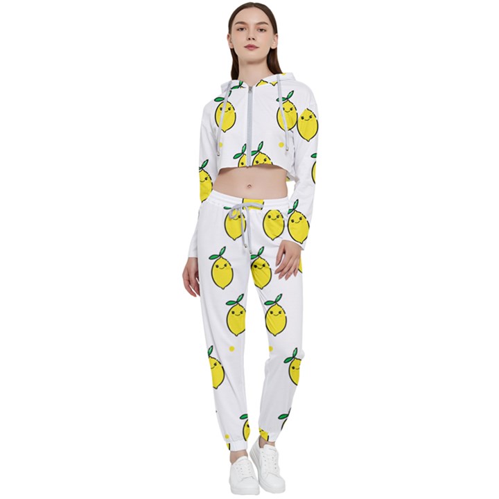 Pattern Lemon Texture Cropped Zip Up Lounge Set