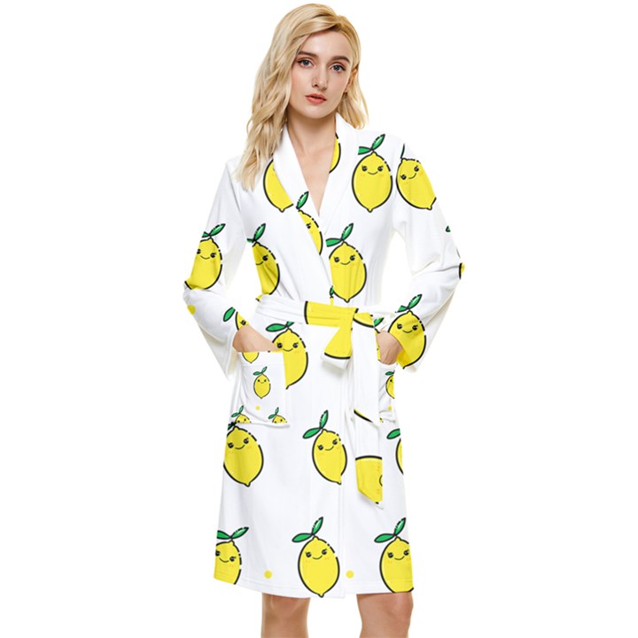 Pattern Lemon Texture Long Sleeve Velour Robe