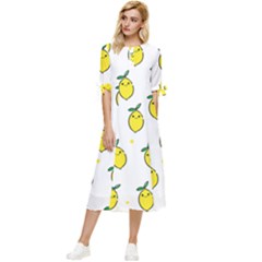 Pattern Lemon Texture Bow Sleeve Chiffon Midi Dress