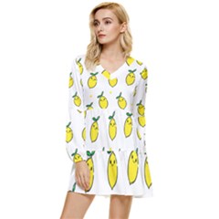 Pattern Lemon Texture Tiered Long Sleeve Mini Dress