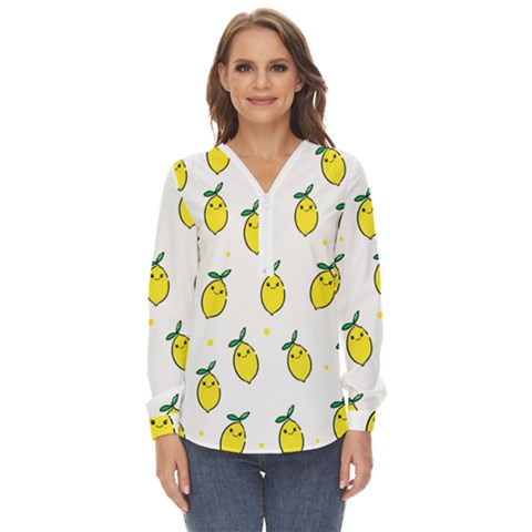 Pattern Lemon Texture Zip Up Long Sleeve Blouse by artworkshop