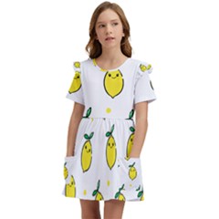 Pattern Lemon Texture Kids  Frilly Sleeves Pocket Dress