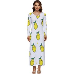 Pattern Lemon Texture Long Sleeve Velour Longline Maxi Dress