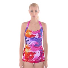 Colorful Painting Boyleg Halter Swimsuit  by artworkshop