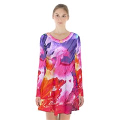 Colorful Painting Long Sleeve Velvet V-neck Dress