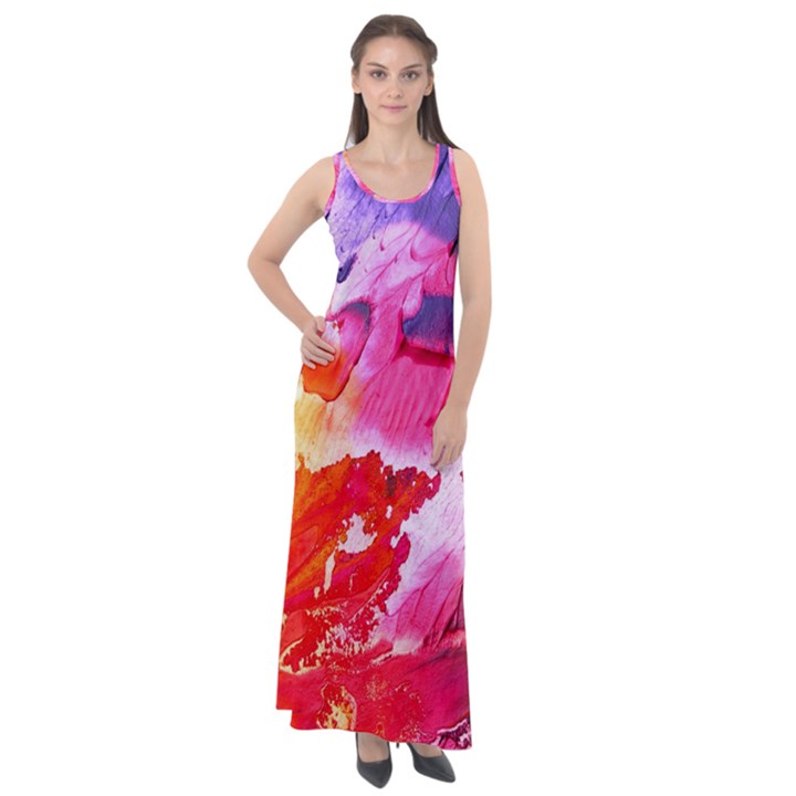 Colorful Painting Sleeveless Velour Maxi Dress