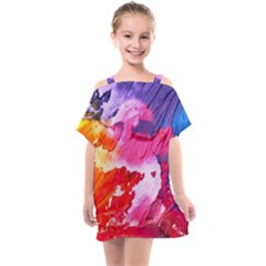 Colorful Painting Kids  One Piece Chiffon Dress by artworkshop