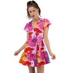 Colorful Painting Flutter Sleeve Wrap Dress by artworkshop