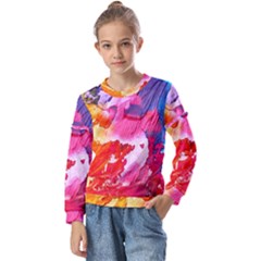 Colorful Painting Kids  Long Sleeve Tee With Frill 