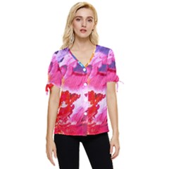 Colorful Painting Bow Sleeve Button Up Top