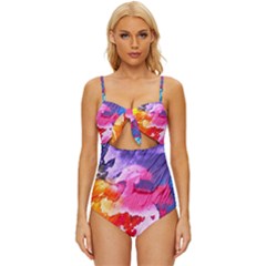 Colorful Painting Knot Front One-piece Swimsuit