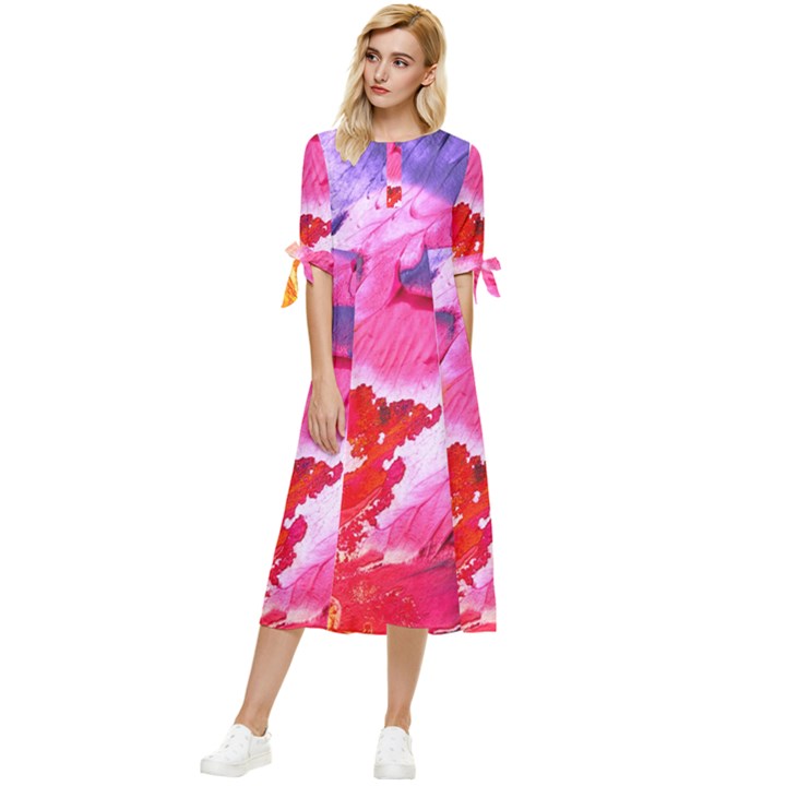 Colorful Painting Bow Sleeve Chiffon Midi Dress