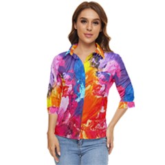 Colorful Painting Women s Quarter Sleeve Pocket Shirt