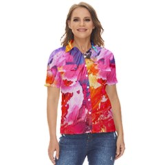 Colorful Painting Women s Short Sleeve Double Pocket Shirt