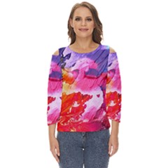 Colorful Painting Cut Out Wide Sleeve Top