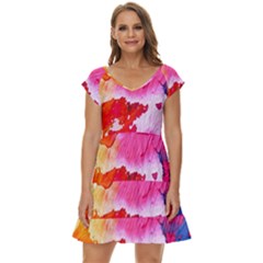 Colorful Painting Short Sleeve Tiered Mini Dress