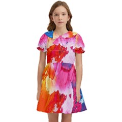 Colorful Painting Kids  Bow Tie Puff Sleeve Dress by artworkshop