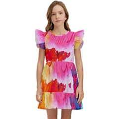 Colorful Painting Kids  Winged Sleeve Dress