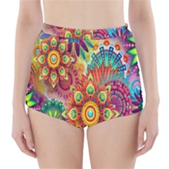 Mandalas Colorful Abstract Ornamental High-waisted Bikini Bottoms by artworkshop