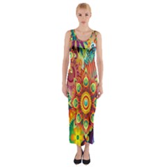 Mandalas Colorful Abstract Ornamental Fitted Maxi Dress by artworkshop