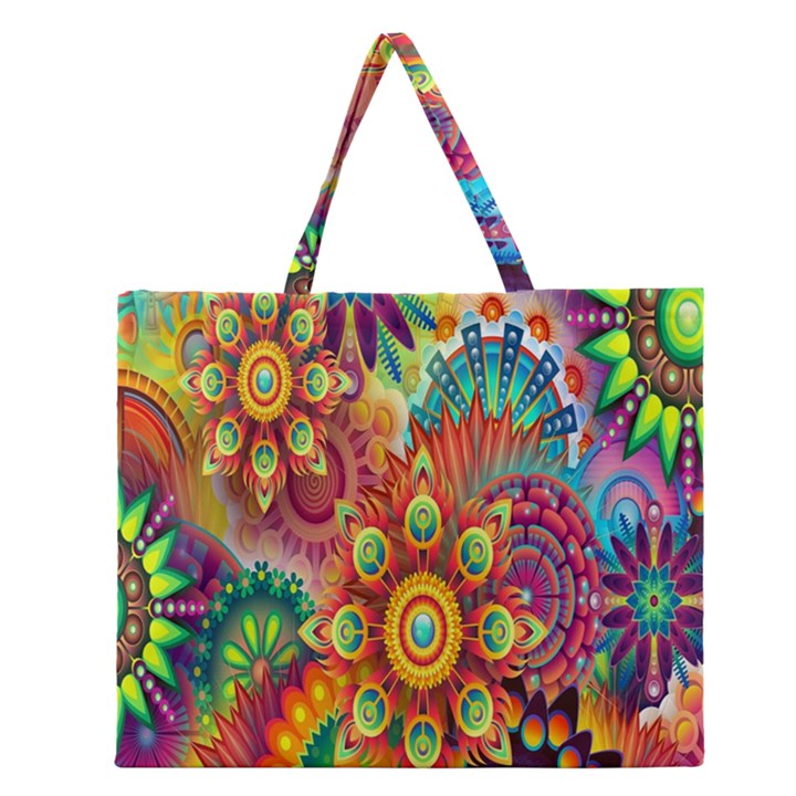 Mandalas Colorful Abstract Ornamental Zipper Large Tote Bag