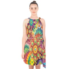 Mandalas Colorful Abstract Ornamental Halter Collar Waist Tie Chiffon Dress by artworkshop