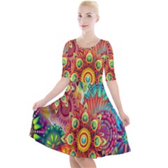 Mandalas Colorful Abstract Ornamental Quarter Sleeve A-line Dress by artworkshop