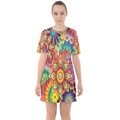 Mandalas Colorful Abstract Ornamental Sixties Short Sleeve Mini Dress by artworkshop