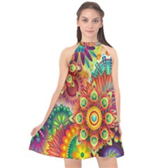 Mandalas Colorful Abstract Ornamental Halter Neckline Chiffon Dress  by artworkshop