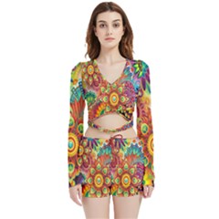 Mandalas Colorful Abstract Ornamental Velvet Wrap Crop Top And Shorts Set by artworkshop