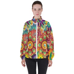 Mandalas Colorful Abstract Ornamental Women s High Neck Windbreaker by artworkshop