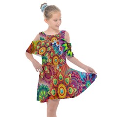 Mandalas Colorful Abstract Ornamental Kids  Shoulder Cutout Chiffon Dress by artworkshop