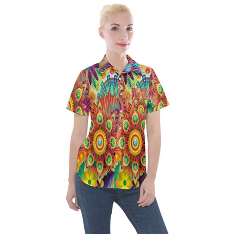 Mandalas Colorful Abstract Ornamental Women s Short Sleeve Pocket Shirt by artworkshop