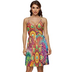 Mandalas Colorful Abstract Ornamental V-neck Pocket Summer Dress 