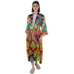 Mandalas Colorful Abstract Ornamental Maxi Satin Kimono by artworkshop