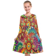 Mandalas Colorful Abstract Ornamental Kids  Midi Sailor Dress by artworkshop