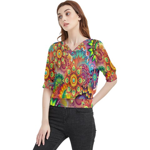 Mandalas Colorful Abstract Ornamental Quarter Sleeve Blouse by artworkshop