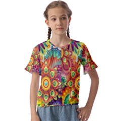 Mandalas Colorful Abstract Ornamental Kids  Cuff Sleeve Scrunch Bottom Tee