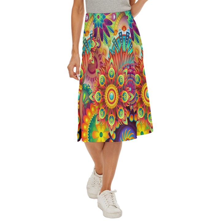 Mandalas Colorful Abstract Ornamental Midi Panel Skirt