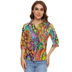 Mandalas Colorful Abstract Ornamental Women s Quarter Sleeve Pocket Shirt