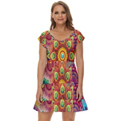 Mandalas Colorful Abstract Ornamental Short Sleeve Tiered Mini Dress