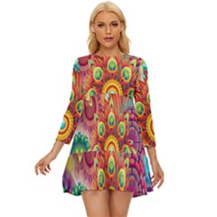 Mandalas Colorful Abstract Ornamental Long Sleeve Babydoll Dress