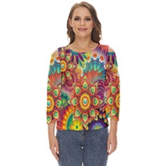 Mandalas Colorful Abstract Ornamental Cut Out Wide Sleeve Top