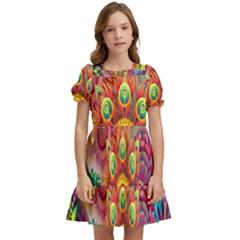 Mandalas Colorful Abstract Ornamental Kids  Puff Sleeved Dress by artworkshop