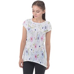 Pattern Flowers Cap Sleeve High Low Top by artworkshop